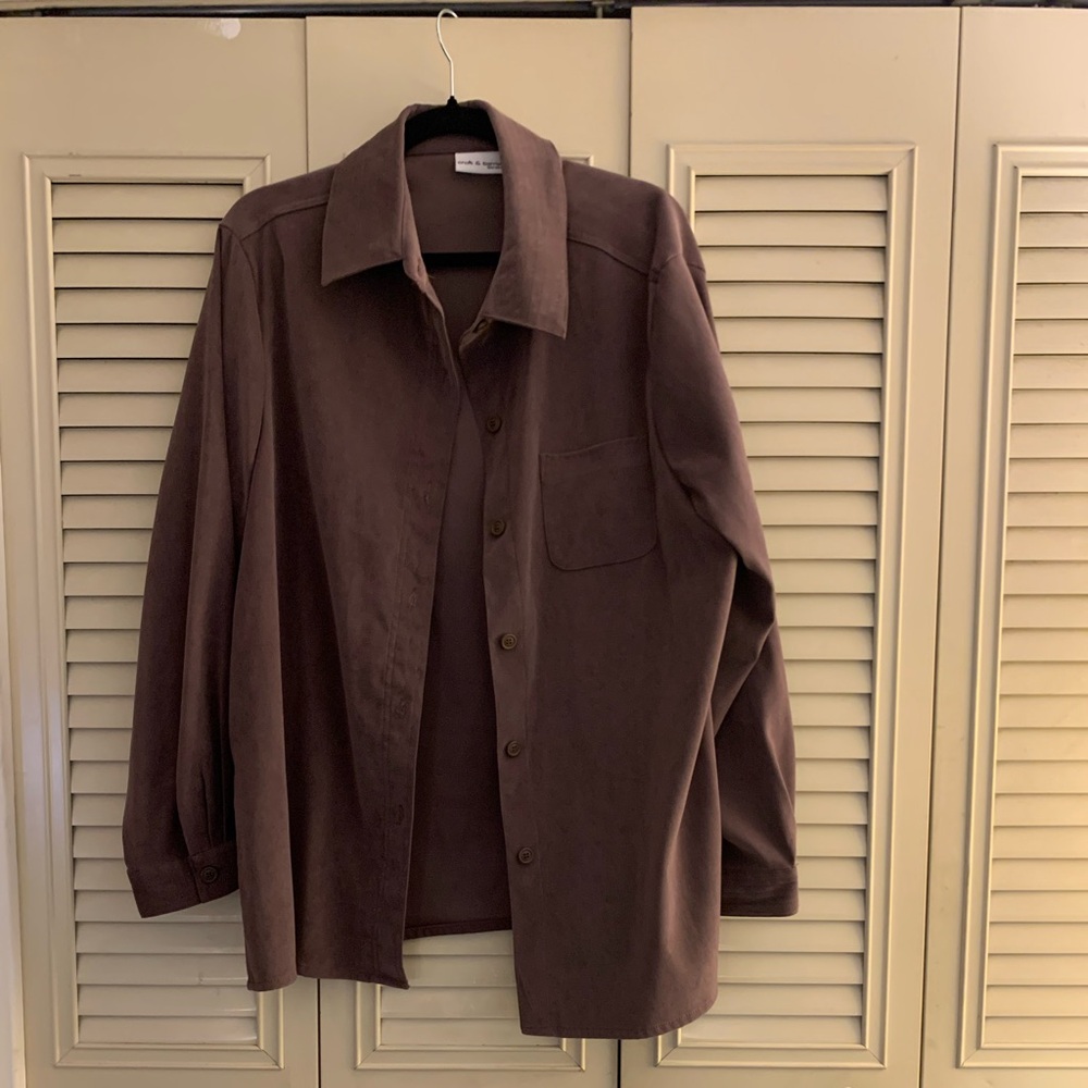 Oversized Brown Button Down Shirt with Notched Collar - Croft and Barrow size XL